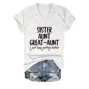 Women's Casual V-Neck Short Sleeve Printed T-Shirt Summer Fashion Letter Graphic Tee Top