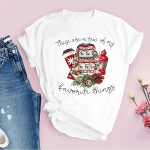 T-shirt graphique à manches courtes blanc pour femmes haut de noël de vacances décontracté