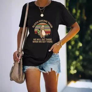 Vrouwen grafische korte mouw t-shirt casual zomer grappige luiaard print top comfortabel