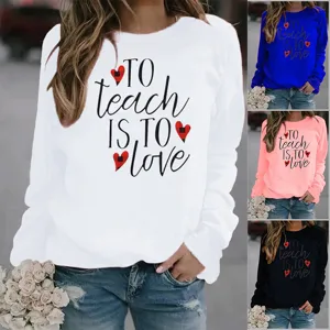 Damen Rundhals Pullover Sweatshirt Langarm Buchstabe Herz Bedruckt Polyester Top Lässig Süß Locker Sweatshirt Für Den Alltag