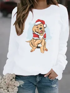 Christmas golden retriever print long sleeve sweatshirt casual pullover top for women winter