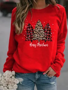 Sudadera roja de navidad manga larga cuello redondo polar casual para mujer