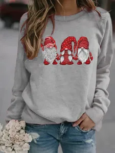 Christmas gnome print crewneck fleece sweatshirt for women casual long sleeve pullover top