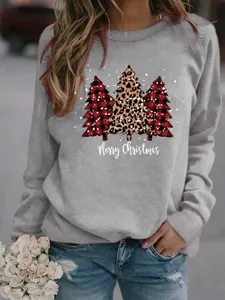 Sudadera de forro polar con estampado navideño mujer casual manga larga cuello redondo