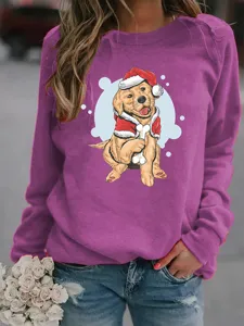 Christmas golden retriever print long sleeve crewneck sweatshirt casual fleece pullover