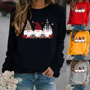 Sweat-shirt Col Rond Manches Longues Imprimé Gnomes de Noël Doublé Polaire pour Hommes Femmes Décontracté Festif Chaud en Polyester