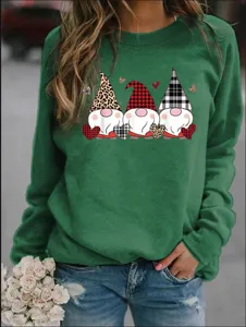 Sweat-shirt polaire imprimé gnome de Noël, pull décontracté à manches longues pour l'hiver.
