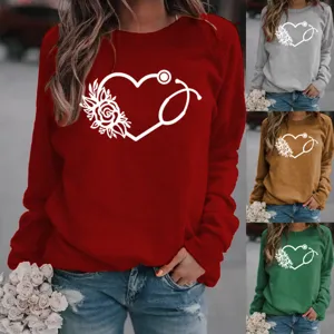 Herren Weihnachten Stethoskop Herz Rose Grafikdruck Fleecegefüttert Sweatshirt Lässig Langarm Rundhals Pullover Polyester Top