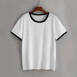 Maglietta Bianca a Maniche Raglan Colore a Contrasto Unisex Poliestere Girocollo Manica Corta per Stampa a Sublimazione