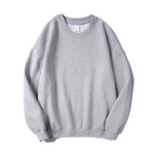 Classic grey long-sleeve crewneck sweatshirt, comfortable casual pullover basic top