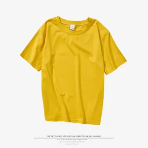 Plain yellow short sleeve round neck t-shirt basic solid color blank tee for custom print