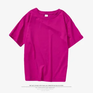 Solid color crew neck short sleeve t-shirt in bright magenta casual daily wear now.