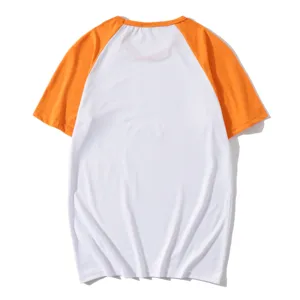 Maglietta a maniche corte raglan tinta unita con maniche arancioni, ideale per stampa.