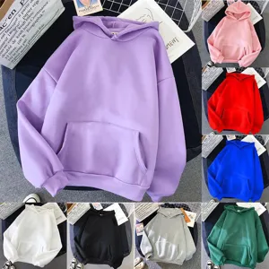 Women's Casual Solid Color Pullover Hoodie With Front Kangaroo Pocket Drawstring Long Sleeve Polyester Sweatshirt Top For Women