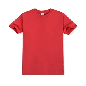 Classic 180g pure cotton crew neck men short sleeve blank t-shirt in vibrant rose red.