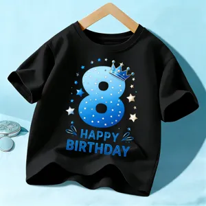 Camiseta negra de manga corta para niños fiesta de cumpleaños 8 número gráfico top de verano niños
