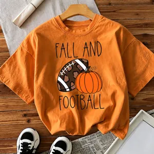 Women Halloween Fall Football Printed T-Shirt Casual Short Sleeve Cotton Top Combed Cotton Pullover Round Neck T-Shirt For Party