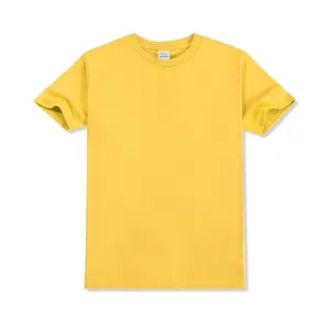 Plain yellow cotton crew neck men short sleeve t-shirt casual summer basic top apparel.