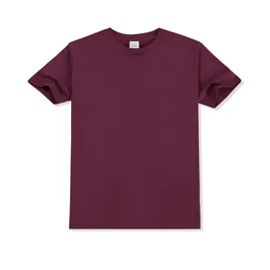Men's solid burgundy crewneck short sleeve cotton t-shirt basic casual blank tee detail.