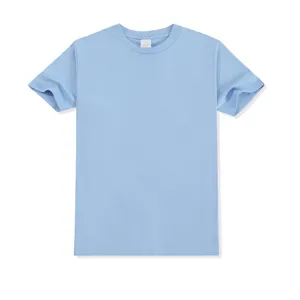 Light blue blank short sleeve crewneck t-shirt, casual basic cotton tee for men daily wear.