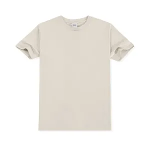 Plain beige crew neck short sleeve men t-shirt, 180g cotton blank tee for casual everyday wear.