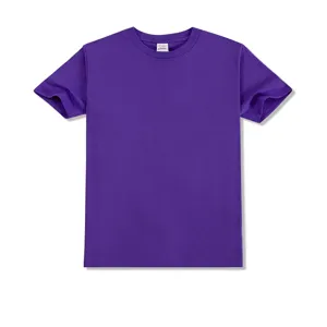 Plain solid purple cotton short sleeve crewneck t-shirt for men, comfortable basic casual tee.