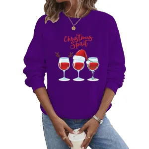 Women Christmas Spirit Sweatshirt Long Sleeve Round Neck Holiday Party Pullover Top