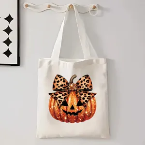Halloween canvas shopper tas casual schoudertas boodschappentas met leuke pompoen opdruk