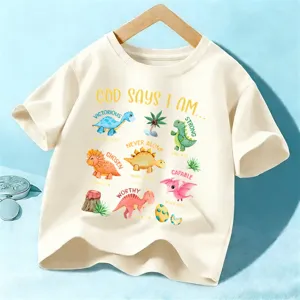 Camiseta Manga Corta Niño Estampado Dinosaurio Algodón Peinado Suave Casual Tops Lindo