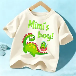 Kids dinosaur print short sleeve t-shirt, cute cartoon style cotton top for boys and girls.