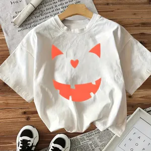 Women's Halloween short sleeve graphic t-shirt casual top spooky pumpkin face tee for daily wear