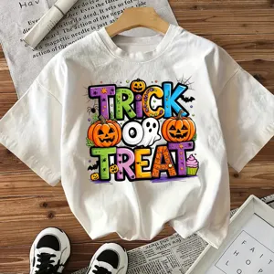 Halloween Women Short Sleeve T-Shirt Casual Round Neck Trick Or Treat Pumpkin Graphic Tee Top