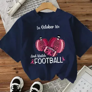 Women Cotton T-Shirt Casual Short Sleeve Top Halloween Pumpkin Football Print Loose Fit Tee Festive In October We Watch Football