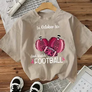 Casual women's short sleeve t-shirt featuring football and October graphic print top.
