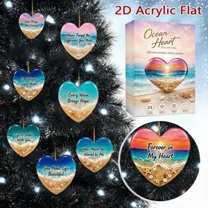 Ocean heart 24 days advent calendar acrylic hanging ornaments gift box set for holiday decor