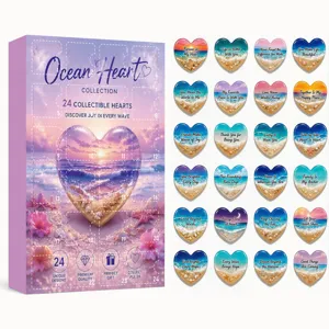 Ocean heart advent calendar 24 days countdown box with ocean-themed acrylic heart pendants.