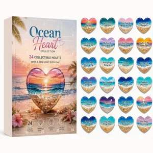 Ocean Heart Advent Calendar 24 Days Countdown Ocean Beach Acrylic Pendants Gift Box