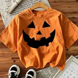 Women Halloween Pumpkin Face Printed T-Shirt Casual Cotton Short Sleeve Round Neck Top Festival Costume Party Clothing