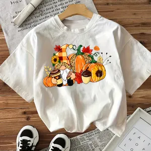 Dames Halloween Pompoen Gnoom Print Korte Mouw T-Shirt Casual Ronde Hals Katoenmix Top Herfst Vakantie Grafische Tee