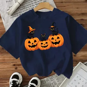 Halloween μαύρη γάτα και κολοκύθα γραφικό κοντομάνικο t-shirt γυναικείο casual top