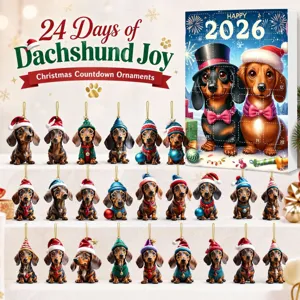Christmas 24 days countdown advent calendar with cute dachshund acrylic hanging ornaments.