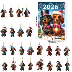 2026 Christmas Advent Calendar Box Cute Dachshund Acrylic Hanging Ornaments Holiday Gift