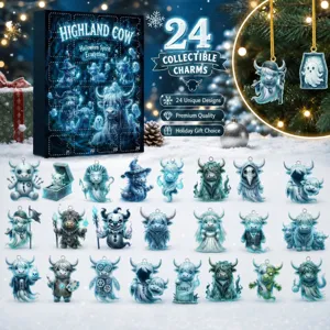 Gothic Highland Cow Ghost Blind Box Halloween Advent Calendar Acrylic Hanging Pendant Holiday Gift Box