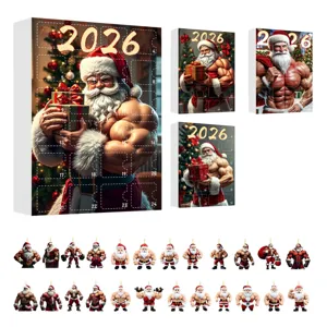 2026 Muscular Santa Claus Advent Calendar and Funny Christmas Tree Hanging Pendants Set