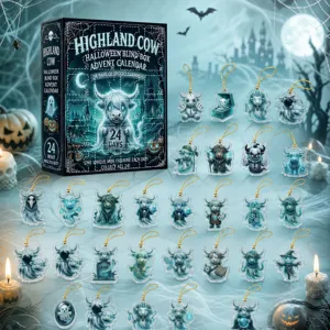 Goth Highland Cow Halloween Blind Box Advent Calendar with 24 Acrylic Ornaments Gift Box