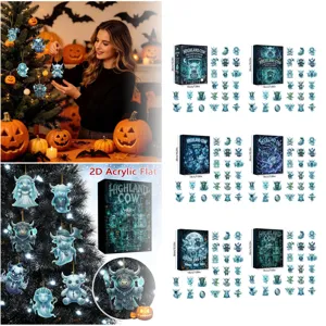 Gothic Highland Cow Halloween Advent Calendar 24 Days Blind Box 2D Acrylic Ornaments Gift
