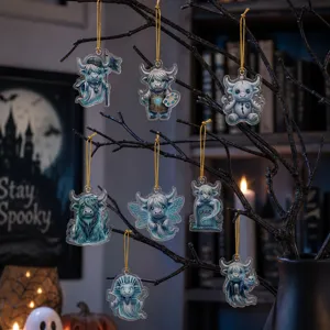 Halloween gothic highland cow acrylic hanging ornaments spooky ghost tree decor set 8pcs