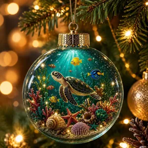 Décoration de boule de verre sur le thème de l'océan de Noël pour sapin, cadeau monde sous-marin.
