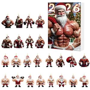 2026 Buff Santa Claus Advent Calendar Box Acrylic Christmas Tree Hanging Ornaments Decor Set
