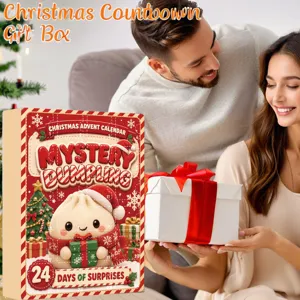 Detailed view of the Christmas advent calendar mystery box featuring a cute squishy toy.